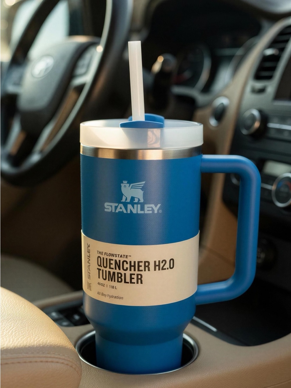 Stanley Blue Travel Tumbler with Handle and Straw Lid